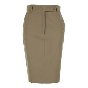Plain Women Beige Skirt With Front Concealed Closure In Corduroy Woman
